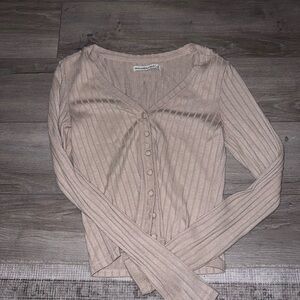 Abercrombie & Fitch Beige Ribbed Button-Down Shirt